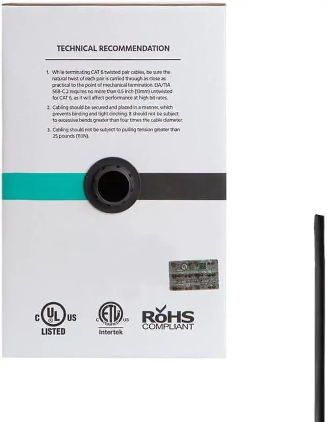 Alt view image 6 of 6 - Monoprice Cat6 Ethernet Bulk Cable - 500 Feet - Black, Solid, 550MHz, UTP, CMR, Riser-Rated, Pure Bare Copper Wire, 23AWG (UL)(TAA)