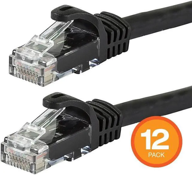 Main image of Monoprice Cat6 Ethernet Patch Cable - 5 Feet - Black (12-Pack) Snagless RJ45, 550MHz, UTP, Pure Bare Copper Wire, 24AWG - FLEXboot Series