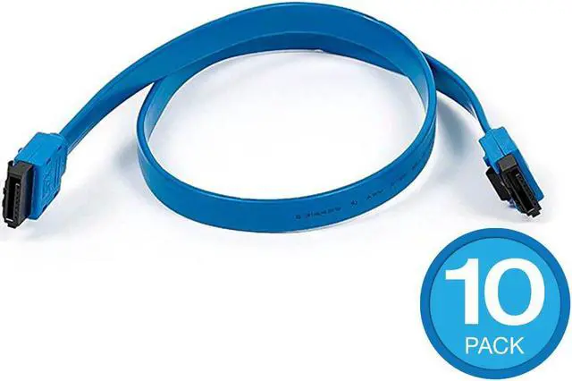 Main image of Monoprice SATA III Straight 6Gbps SATA 3 Cable - 18in - Blue (10-Pack) with Locking Latch, Compatible with SATA HDD, SSD, CD Driver, CD Writer
