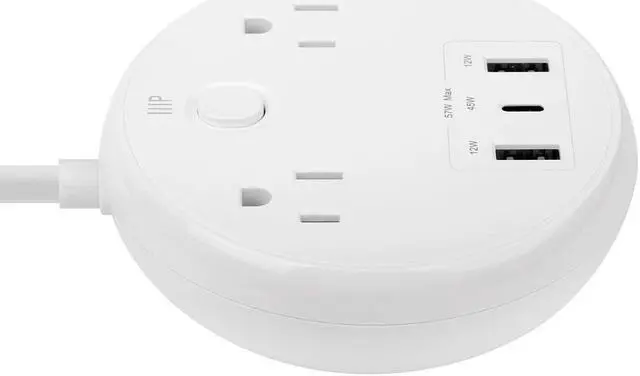 Alt view image 2 of 6 - Monoprice USB-C Power Strip, 2 Outlets and 57W 3 USB with 5-Foot Extension Cord, Compact Travel Size, for MacBook Pro, iPad Pro, iPhone, and Galaxy