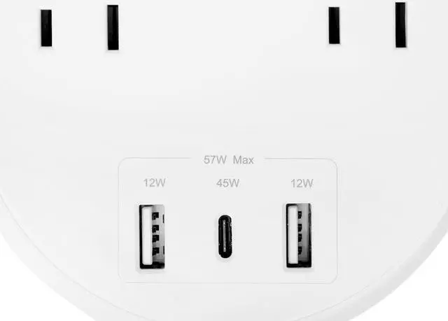 Alt view image 3 of 6 - Monoprice USB-C Power Strip, 2 Outlets and 57W 3 USB with 5-Foot Extension Cord, Compact Travel Size, for MacBook Pro, iPad Pro, iPhone, and Galaxy