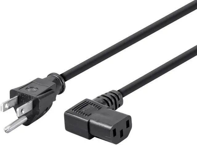 Main image of Monoprice Right Angle Power Cord - 2 Feet - Black, NEMA 5-15P to Right Angle IEC 60320 C13 14AWG Works With Most PCs, Monitors, Scanners, and Printers
