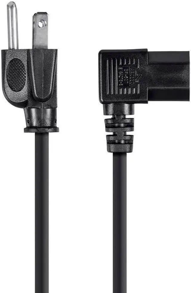 Alt view image 2 of 7 - Monoprice Right Angle Power Cord - 2 Feet - Black, NEMA 5-15P to Right Angle IEC 60320 C13 14AWG Works With Most PCs, Monitors, Scanners, and Printers