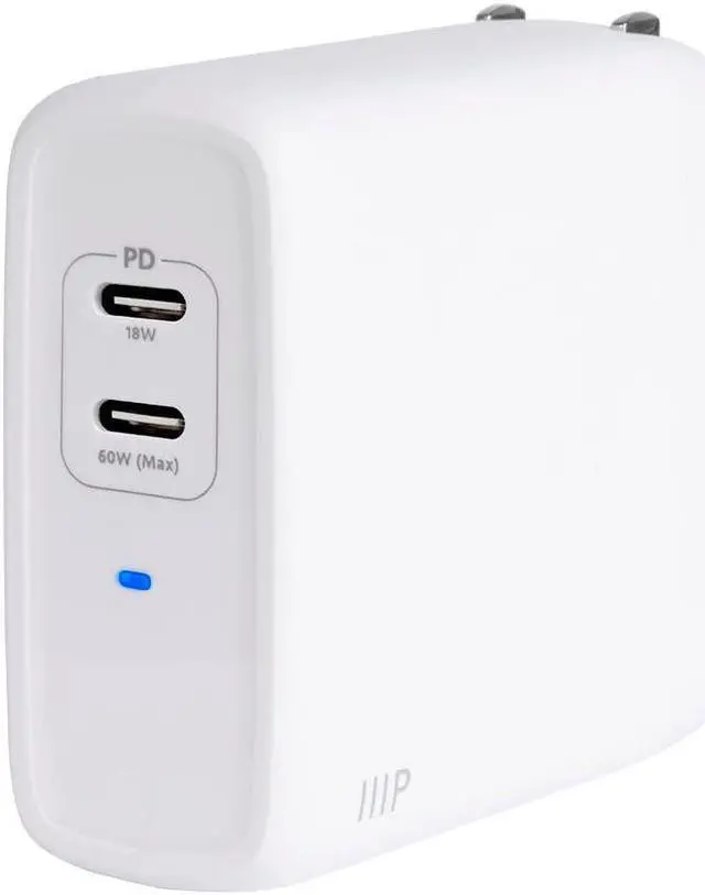 Main image of Monoprice 68W 2-port USB-C GaN Charger, Fast Charge, Foldable, PD Technology, for MacBook, iPad, iPhone, Galaxy, White