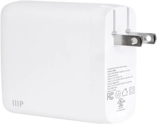 Alt view image 2 of 6 - Monoprice 68W 2-port USB-C GaN Charger, Fast Charge, Foldable, PD Technology, for MacBook, iPad, iPhone, Galaxy, White