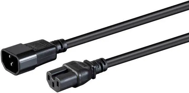 Main image of Monoprice Heavy Duty Power Cable - 1 Feet - Black, IEC 60320 C14 to IEC 60320 C15, 14AWG, 15A, SJT, 100-250V, For Powering Computers, Monitors