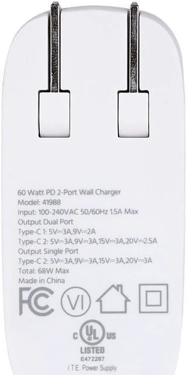 Alt view image 6 of 6 - Monoprice 68W 2-port USB-C GaN Charger, Fast Charge, Foldable, PD Technology, for MacBook, iPad, iPhone, Galaxy, White