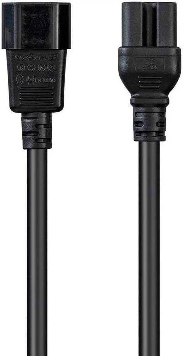 Alt view image 2 of 6 - Monoprice Heavy Duty Power Cable - 1 Feet - Black, IEC 60320 C14 to IEC 60320 C15, 14AWG, 15A, SJT, 100-250V, For Powering Computers, Monitors