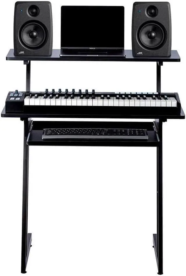 Alt view image 6 of 6 - Monoprice Recording Studio Desk with Raised Platform and Keyboard Tray, Studio Workstation, Stable & Lightweight, For Home Studio - Stage Right Series
