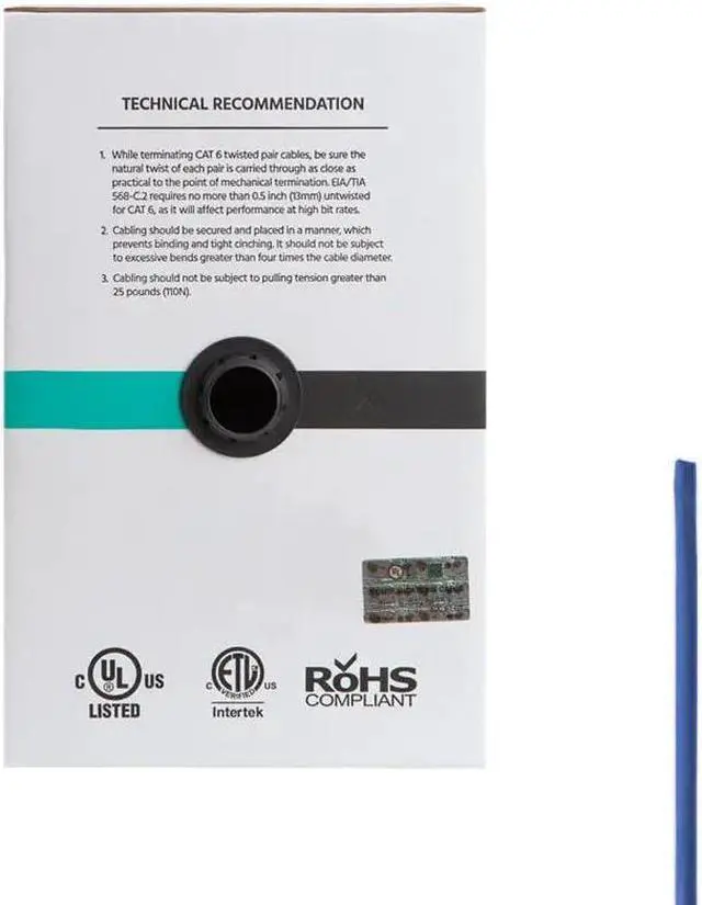 Alt view image 8 of 8 - Monoprice Cat6 Ethernet Bulk Cable - Network Internet Cord - Solid, 500Mhz, UTP, CMR, Riser Rated,  Pure Bare Copper Wire, 23AWG, 500ft, Blue
