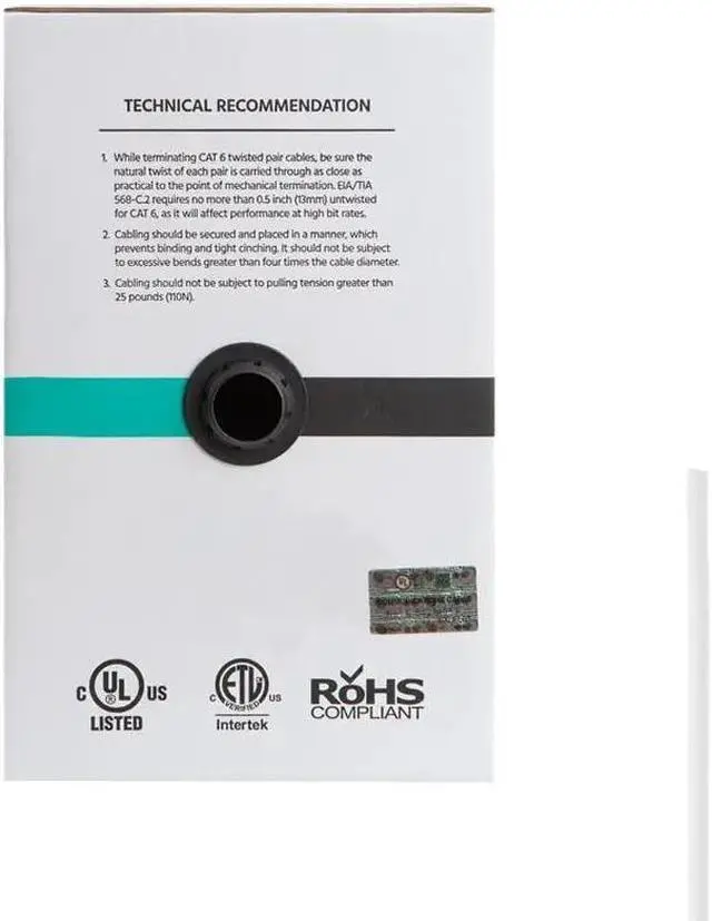 Alt view image 10 of 11 - Monoprice Cat6 Ethernet Bulk Cable - Network Internet Cord - Solid, 500Mhz, UTP, CMR, Riser Rated,  Pure Bare Copper Wire, 23AWG, 500ft, White