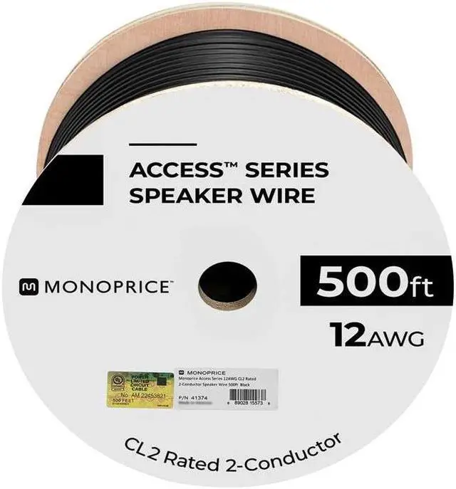 Alt view image 6 of 7 - Monoprice Speaker Wire, CL2 Rated, 2-Conductor, 12AWG, 500ft, Black