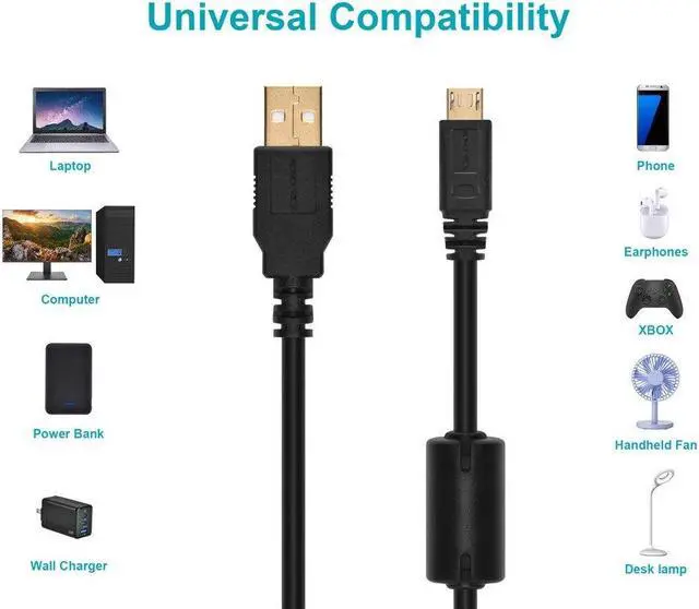 Alt view image 6 of 9 - Monoprice USB 2.0 Cable - 15 Feet - Black | USB Type-A Male to Micro Type-B 5-pin Male 28/24AWG Cable with Ferrite Core, Gold Plated