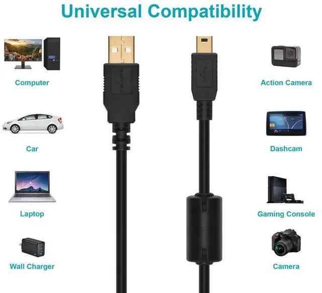 Alt view image 13 of 14 - Monoprice USB 2.0 Cable - 1.5 Feet - Black | USB Type-A Male to USB Mini Type-B 5-Pin, 28/24AWG, Gold Plated For Digital Camera, Cell Phones, PDAs, MP3 Players, Dash Cam