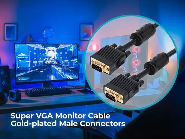 Alt view image 12 of 12 - Monoprice Super VGA Cable - 10 Feet - Black | Male to Male Monitor Cable with Ferrite Cores (Gold Plated)