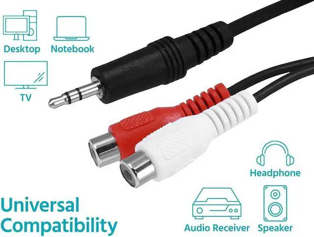 Alt view image 7 of 8 - Monoprice 6inch 3.5mm Stereo Plug/2 RCA Jack Cable - Black