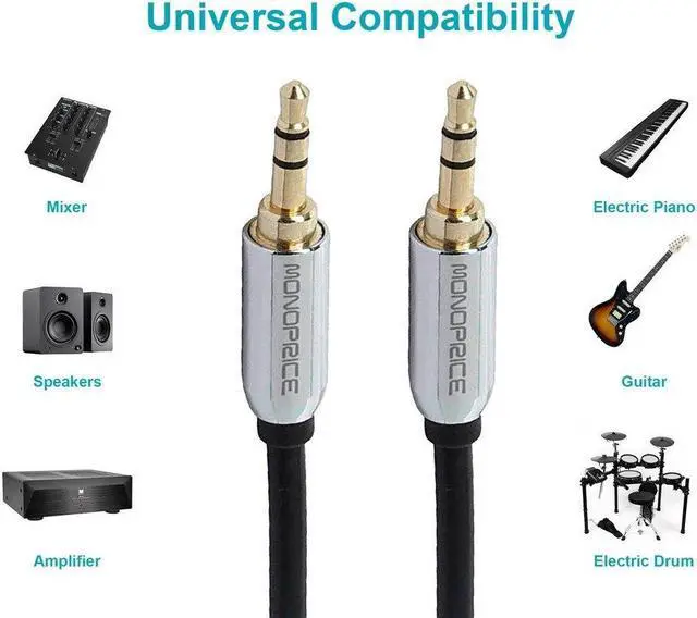 Alt view image 5 of 8 - Monoprice 6ft Designed for Mobile 3.5mm Stereo Male to 3.5mm Stereo Male (Gold Plated) - Black