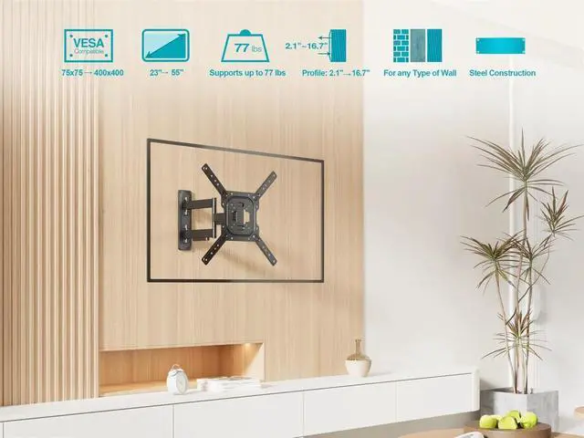 Alt view image 6 of 20 - Monoprice TV Wall Mount Bracket For TVs 24in to 55in, Full-Motion Articulating, Max Weight 77lbs, VESA Patterns Up to 400x400, Rotating, UL Certified