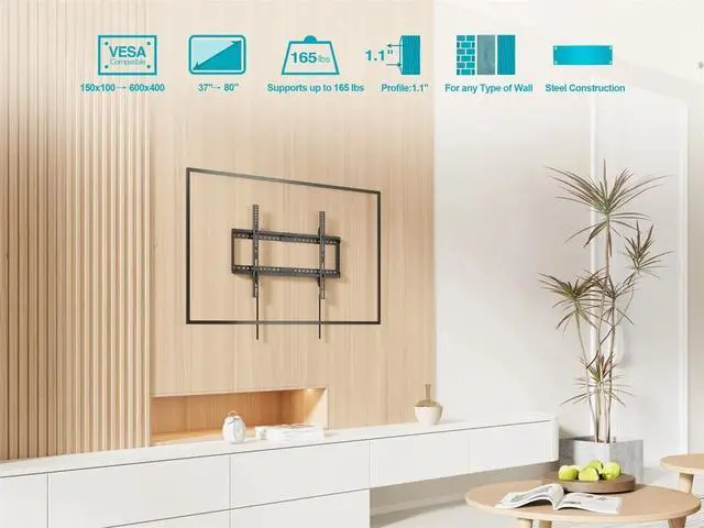 Alt view image 8 of 8 - Monoprice Wide Screen Low Profile Fixed TV Wall Mount Bracket - LED TVs 37in to 80in, Max Weight 154 lbs., VESA Patterns Up to 600x400, Fits Curved Screens - Commercial Series