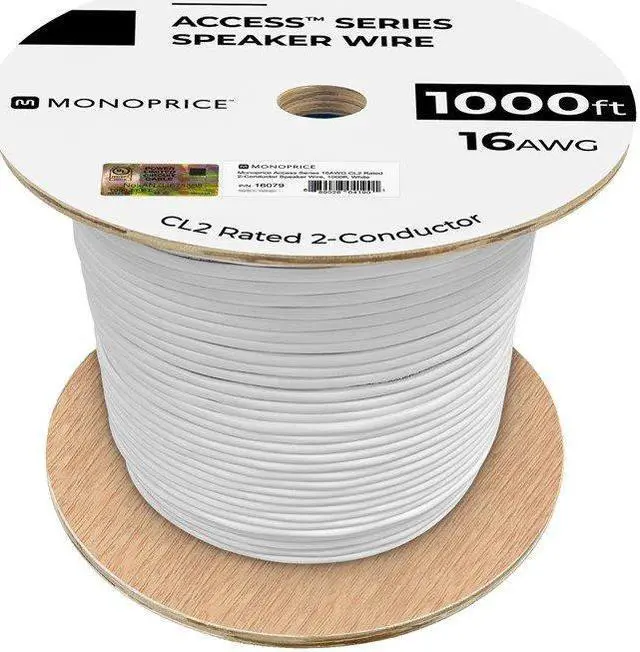 Alt view image 13 of 16 - Monoprice Speaker Wire, CL2 Rated, 2-Conductor, 16AWG, 1000ft, White