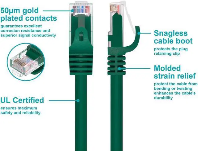 Alt view image 7 of 10 - Monoprice Cat6 Ethernet Patch Cable - 100 Feet - Green | Network Internet Cord - RJ45, Stranded, 550Mhz, UTP, Pure Bare Copper Wire, 24AWG - Flexboot Series