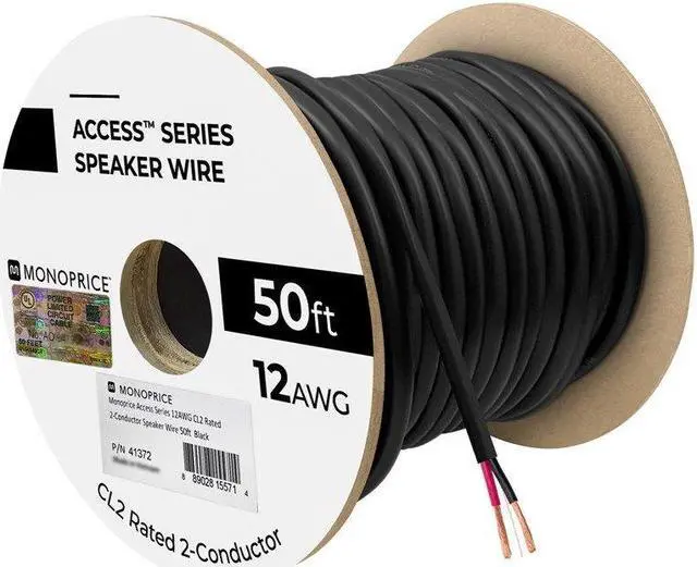 Alt view image 4 of 6 - Monoprice Speaker Wire, CL2 Rated, 2-Conductor, 12AWG, 50ft, Black
