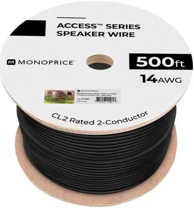 Alt view image 4 of 8 - Monoprice Speaker Wire, CL2 Rated, 2-Conductor, 14AWG, 500ft, Black