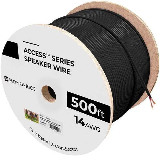 Alt view image 5 of 8 - Monoprice Speaker Wire, CL2 Rated, 2-Conductor, 14AWG, 500ft, Black
