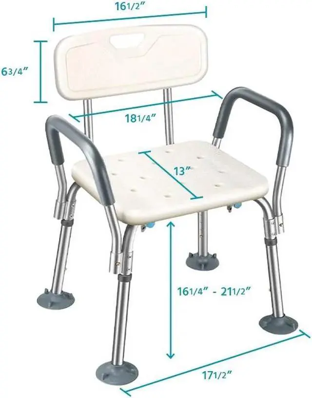 Alt view image 6 of 6 - Height Adjustable Bathtub Shower Chair for Inside Shower, Portable Bath Seat, 300 lbs with Arms and Back, for Elderly, Adults and Disabled