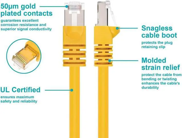 Alt view image 5 of 8 - Monoprice Cat6A Ethernet Patch Cable - 3 Feet - Yellow | Network Internet Cord - RJ45, 550Mhz, STP, Pure Bare Copper Wire, 10G, 26AWG