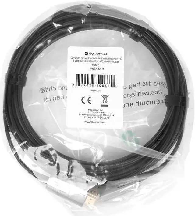 Alt view image 5 of 5 - SlimRun AV HDR High Speed Cable for HDMI-Enabled Devices - 4K @ 60Hz, HDR, 18Gbps, Fiber Optic, AOC, YCbCr 4:4:4, 7m, Bl