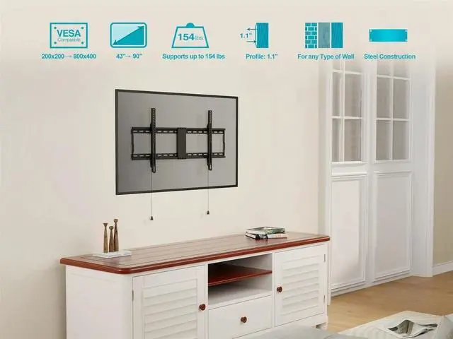 Alt view image 6 of 11 - Monoprice Low Profile Fixed TV Wall Mount Bracket - For LED TVs 43in to 90in, Max Weight 154 lbs, VESA Patterns Up to 800x400, Security Brackets, Fits Curved Screens - SlimSelect Series