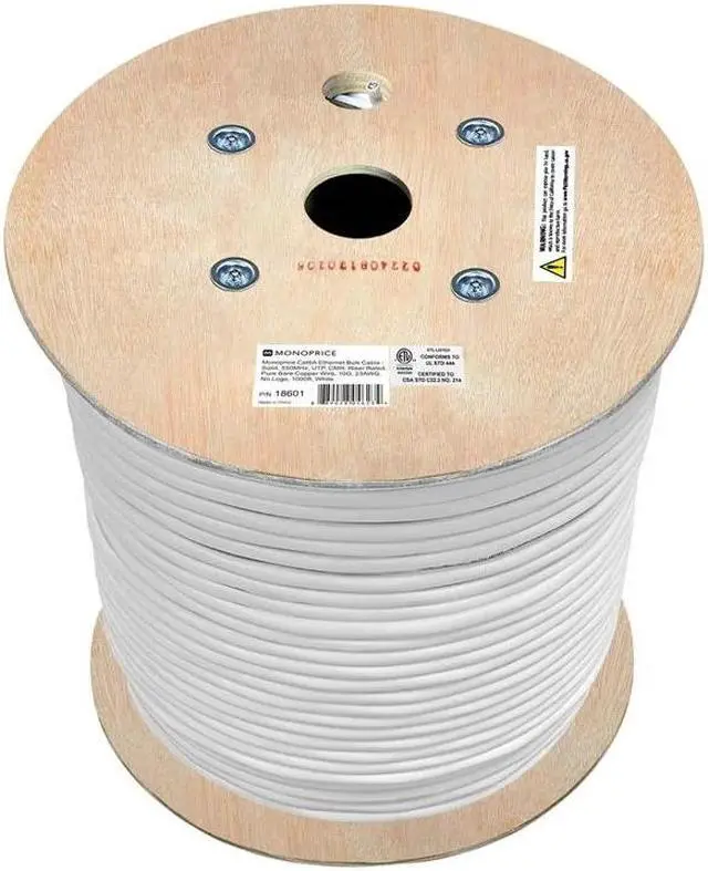 Alt view image 6 of 9 - Monoprice Cat6A Ethernet Bulk Cable - 1000 Feet - White | Network Internet Cord - Solid, 550Mhz, UTP, CMR, Pure Bare Copper Wire, 10G, 23AWG, No Logo