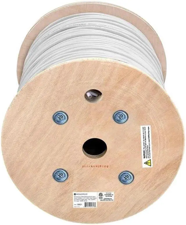 Alt view image 9 of 9 - Monoprice Cat6A Ethernet Bulk Cable - 1000 Feet - White | Network Internet Cord - Solid, 550Mhz, UTP, CMR, Pure Bare Copper Wire, 10G, 23AWG, No Logo