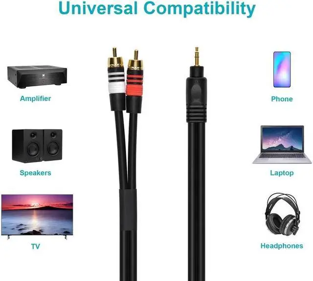Alt view image 13 of 14 - Monoprice 5597 3ft 3.5mm Stereo Male to 2RCA Male 22AWG Cable Cord Gold Plated