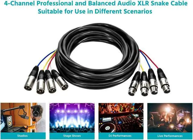 Alt view image 11 of 11 - Monoprice 4-Channel XLR Male to XLR Female Snake Cable Cord - 20 Feet- Black/Silver With Metal Connector Housings Plastic And Rubber Cable Boots