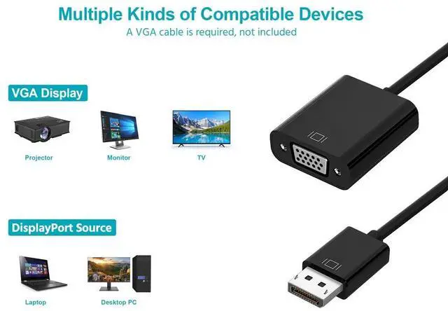 Alt view image 11 of 12 - Monoprice DisplayPort 1.2a to VGA Active Adapter - Black, For HDTV, Projector, Computer, Monitor Desktop, Laptop, PC