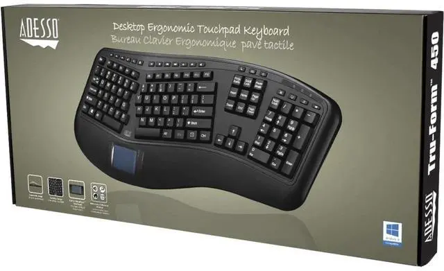 Alt view image 6 of 6 - Adesso Tru-Form Ergonomic Touchpad Keyboard - Cable Connectivity - USB Interface - 104 Key(s) - 20 Hot Key(s) - Play/Pau