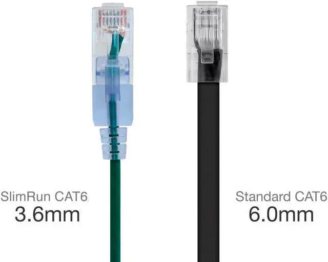 Alt view image 3 of 6 - Monoprice SlimRun Cat6A Ethernet Patch Cable - Network Internet Cord - RJ45, Stranded, UTP, Pure Bare Copper Wire, 30AWG, 2ft, Green, 10-Pack