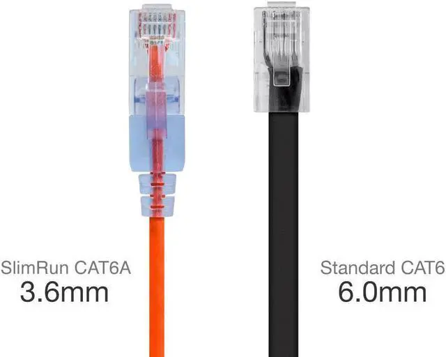 Alt view image 3 of 13 - Monoprice SlimRun Cat6A Ethernet Patch Cable - Network Internet Cord - RJ45, Stranded, UTP, Pure Bare Copper Wire, 30AWG, 2ft, Orange, 10-Pack