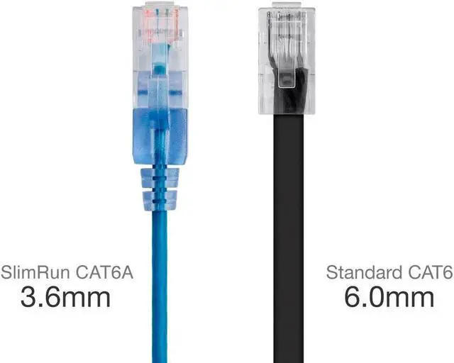 Alt view image 5 of 9 - Monoprice SlimRun Cat6A Ethernet Patch Cable - Network Internet Cord - RJ45, Stranded, UTP, Pure Bare Copper Wire, 30AWG, 2ft, Blue, 10-Pack