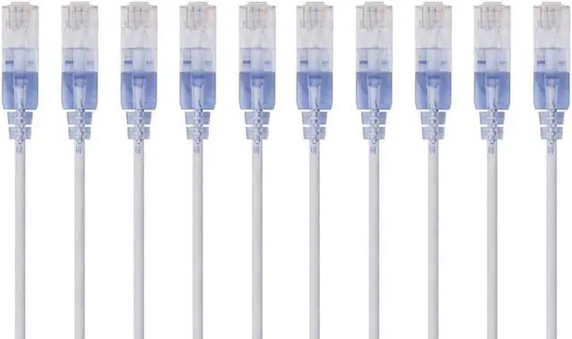 Main image of Monoprice SlimRun Cat6A Ethernet Patch Cable - Network Internet Cord - RJ45, Stranded, UTP, Pure Bare Copper Wire, 30AWG, 6in, White, 10-Pack
