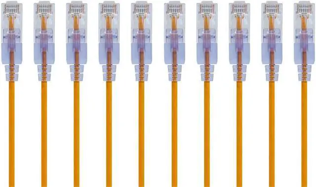 Main image of Monoprice SlimRun Cat6A Ethernet Patch Cable - Network Internet Cord - RJ45, Stranded, UTP, Pure Bare Copper Wire, 30AWG, 6in, Yellow, 10-Pack