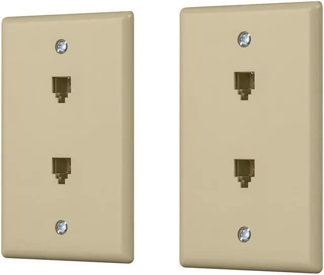 Main image of Monoprice Duplex Phone Jack Plate - Ivory (2 pack) | Terminating 4-conductor (4P4C) Phone Lines