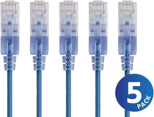 Main image of Monoprice Cat6A Ethernet Network Patch Cable - 50 Feet - Blue | 5-Pack, 10G - SlimRun Series