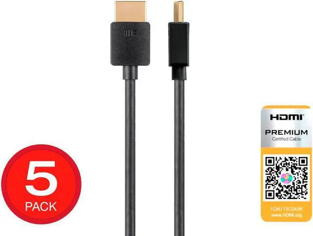 Main image of Monoprice HDMI Cable - 3 Feet - Black (5 Pack) Certified Premium, High Speed, 4K@60Hz HDR, 18Gbps 36AWG YUV 4:4:4, Compatible with UHD TV / PS4 Pro / Xbox Series X & S and More - Ultra Slim Series