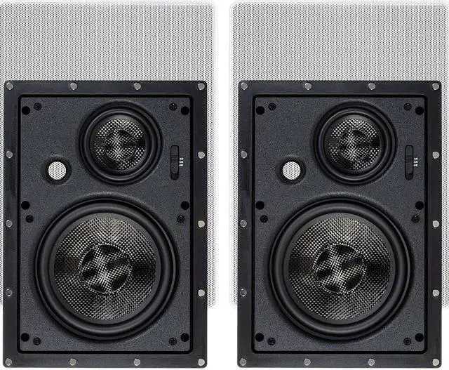Main image of Monoprice 3-Way Carbon Fiber In-Wall Speakers - 6.5 Inch (Pair) With Magnetic Grille - Alpha Series