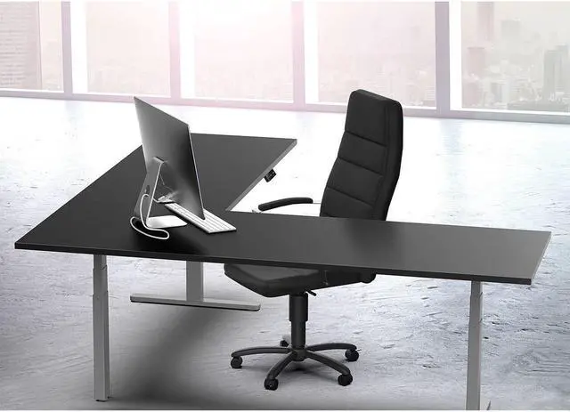 Alt view image 6 of 6 - Monoprice Triple Motor Height Adjustable Sit-Stand Corner Desk Frame - Gray | 3 Leg Corner, L Shaped Table Base, Programmable Memory Settings - Workstream Collection