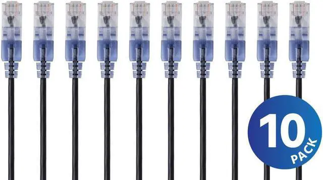 Main image of Monoprice Cat6A Ethernet Network Patch Cable - 30 Feet - Black (10 Pack) Snagless RJ45, UTP, Pure Bare Copper Wire, 10G, 30AWG - SlimRun Series