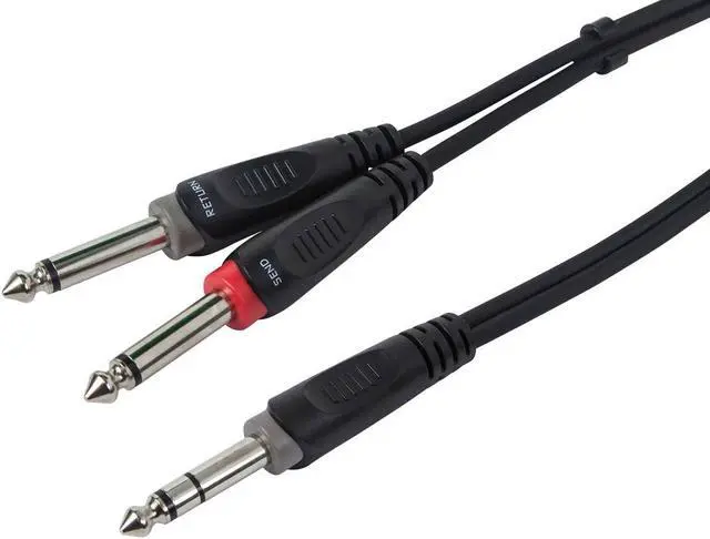 Main image of Monoprice 1/4 Inch TRS Male to two 1/4 Inch TS Male Insert Cable Cord - 10 Feet - Black
